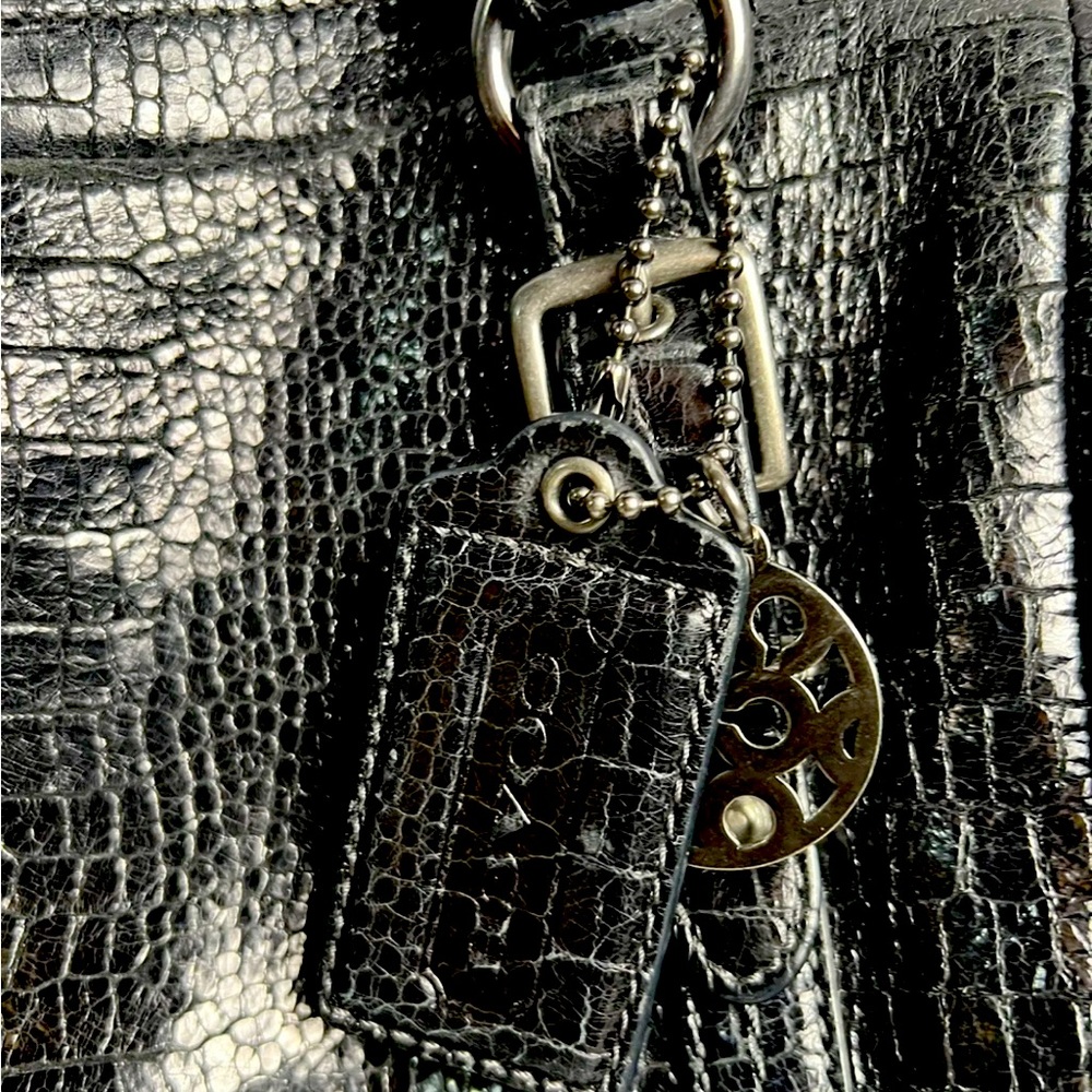 Coach Alexandra Black Leather Alligator Print Bag GUC - Picture 5 of 7